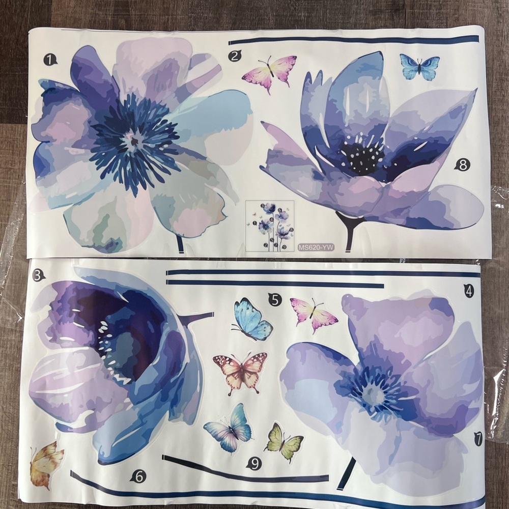 Floral Wall Decals in Purple and Blue